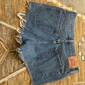 Levi's Blue Jean Shorts with Frayed Hem